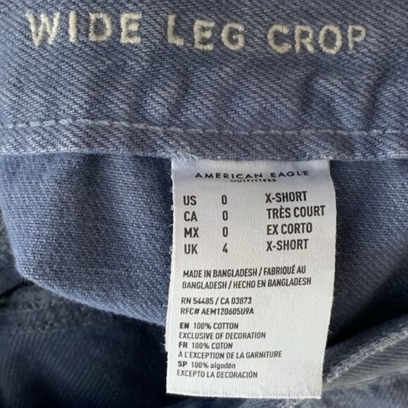 American Eagle Wide Leg Crop Blue Denim Jeans Size 0 X Short - Picture 11 of 11